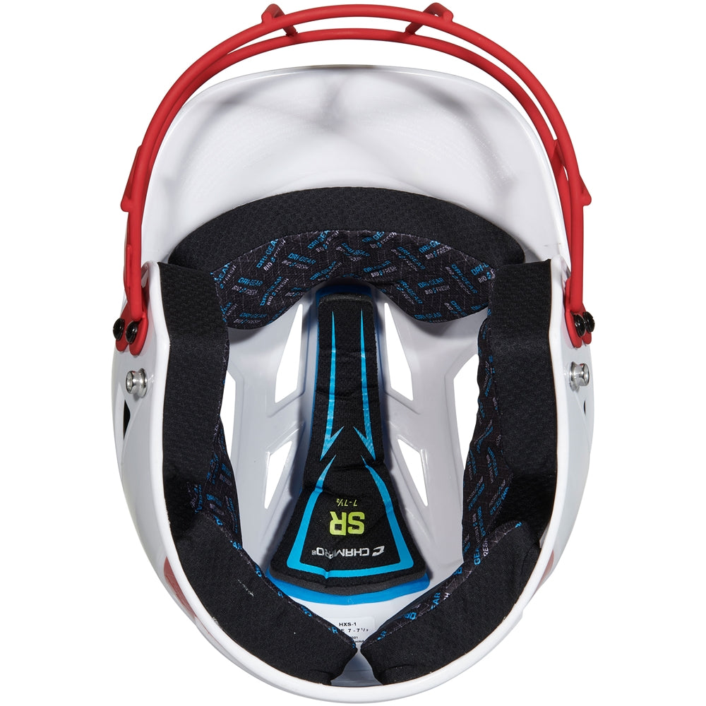 Champro-HX-Rise-Pro-Fastpitch-Junior-Batting-Helmet-Facemask-HXFPG2-White-Scarlet-Front-View