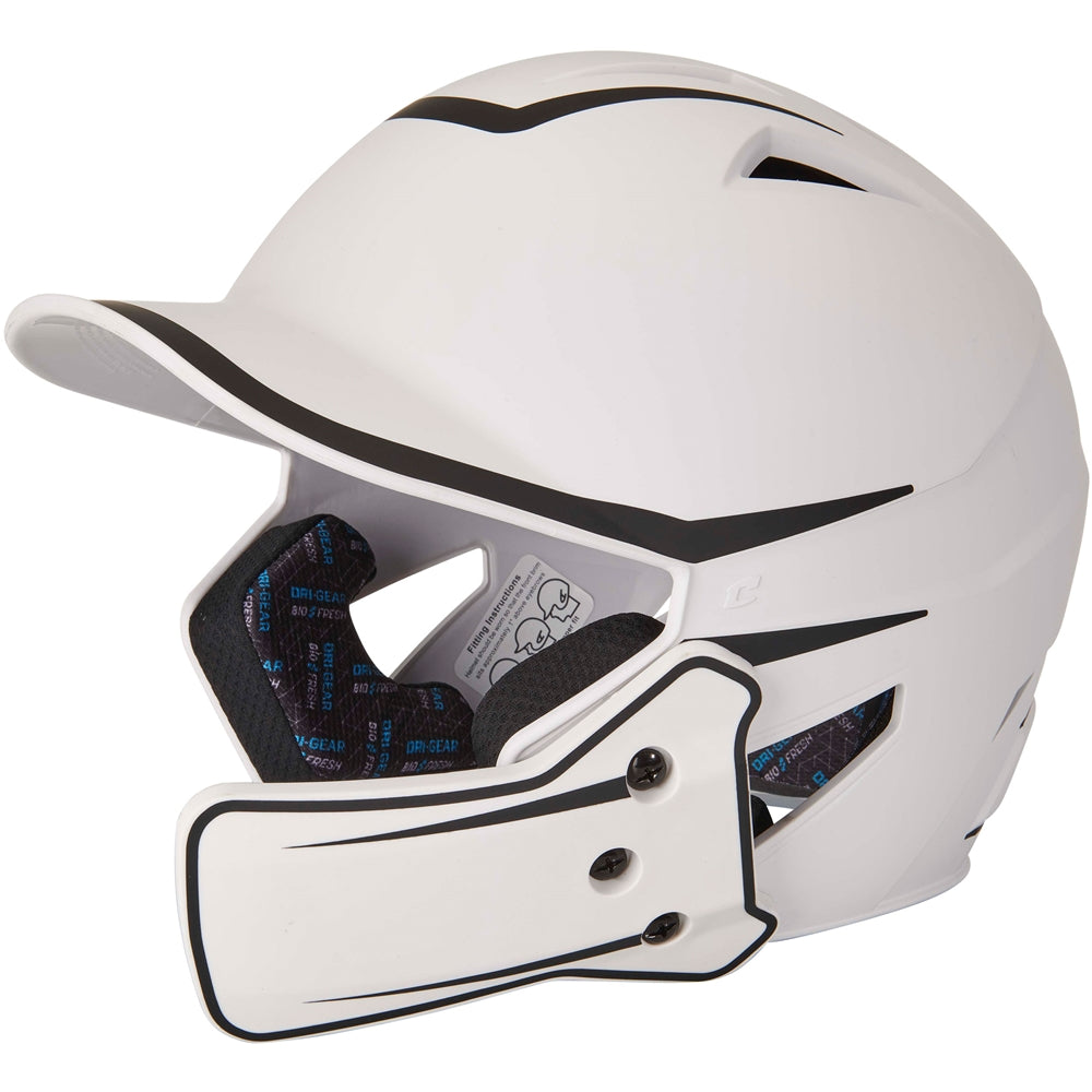 Champro-HX-Legend-Plus-Senior-Baseball-Helmet-Jaw-Guard-HXM2JG-White-Black-Front-View