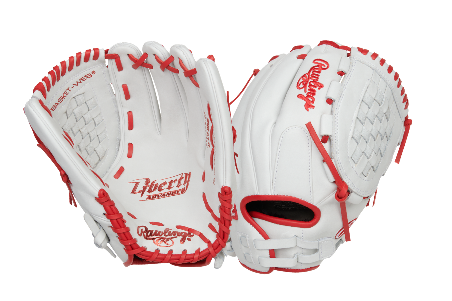 Rawlings-Liberty-Advanced-RLA125-3S-12-5-Inch-White-Scarlet-Red-Basket-Web-Fastpitch-Softball-Glove-Front-Back-View
