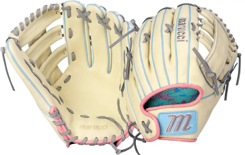 marucci-mfg2cyfp98r2-cm-gy-cream-gray-light-blue-pink-fastpitch-softball-glove-palm-and-2-bar-post-web