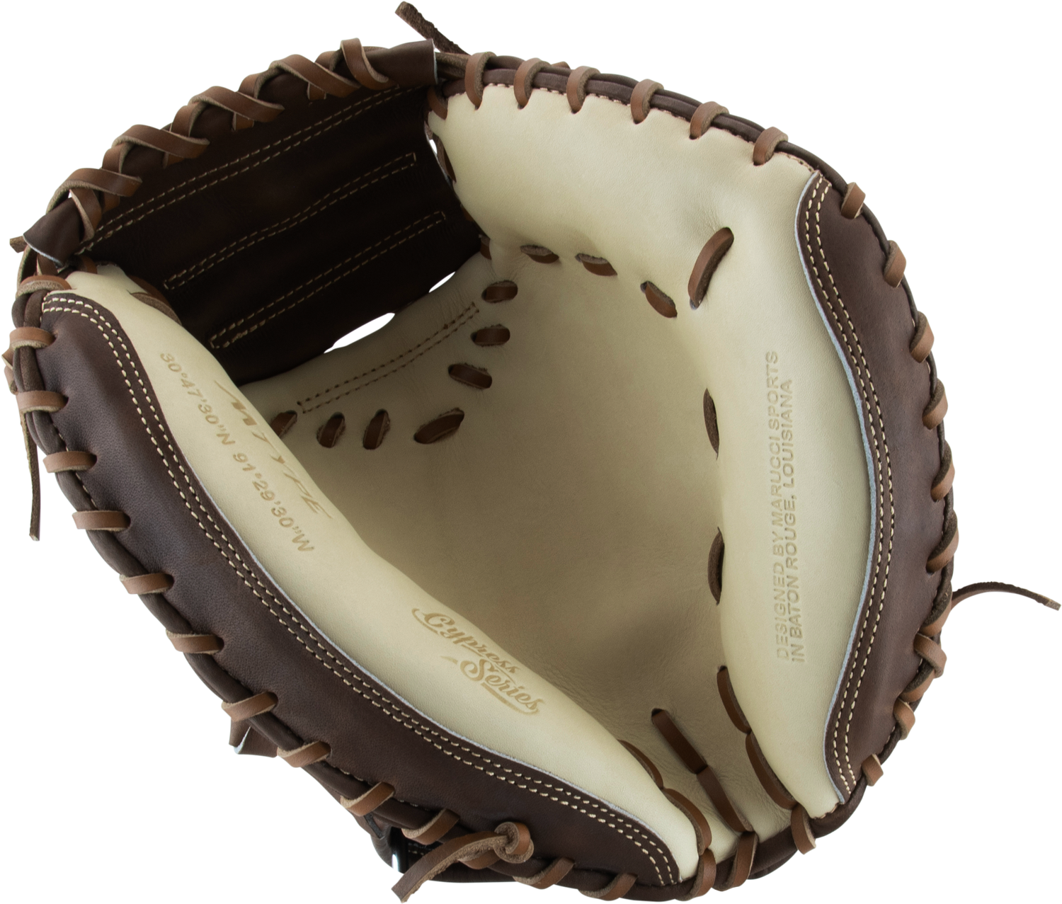 2025 Marucci Cypress 34" Baseball Catcher's Mitt MFG3CY240C1 with premium Japanese-tanned leather and M Type fit system for elite catchers.