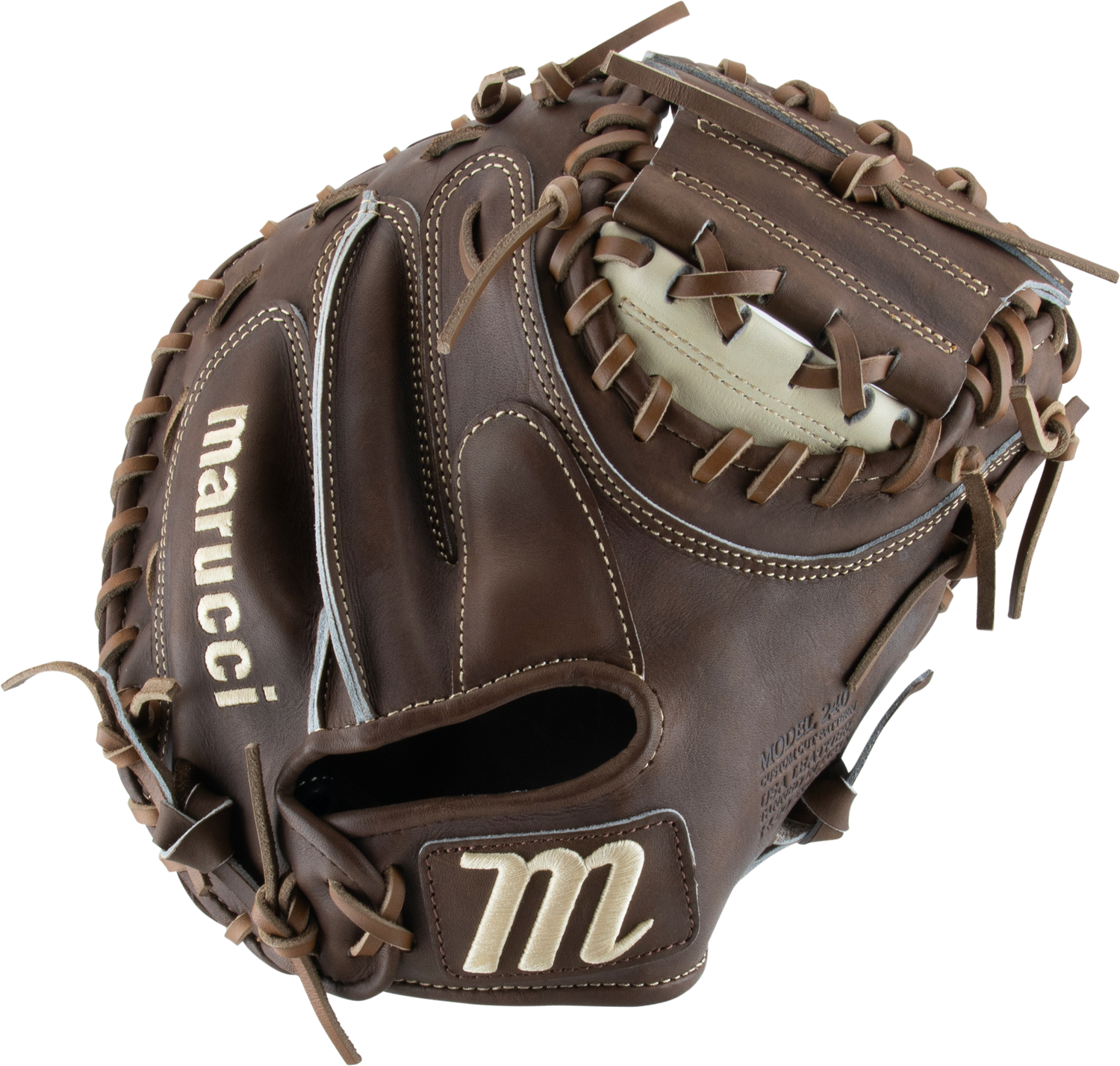 2025 Marucci Cypress 34" Baseball Catcher's Mitt MFG3CY240C1 with premium Japanese-tanned leather and M Type fit system for elite catchers.