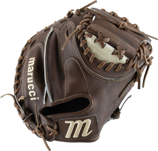 2025 Marucci Cypress 34" Baseball Catcher's Mitt MFG3CY240C1 with premium Japanese-tanned leather and M Type fit system for elite catchers.