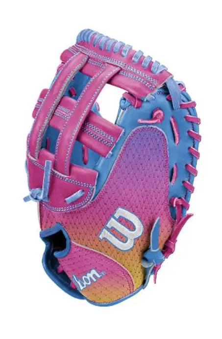 wilson-a1000-momentom-wbg25301rt33-blue-pink-gradient-33-inch-fpcm33-fastpitch-softball-catchers-mitt-side