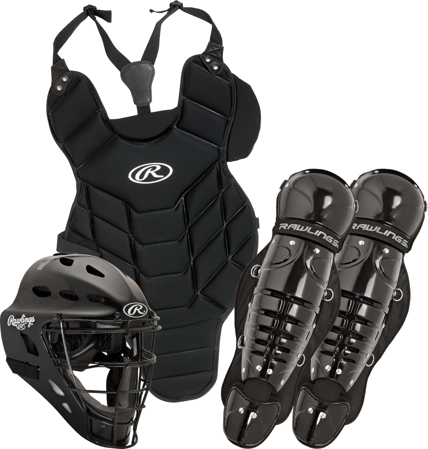 Rawlings-Players-Series-2.0-P2CSTB-T-Ball-Catchers-Set-Helmet-Chest-Protector-Leg-Guards-Black-Front-View