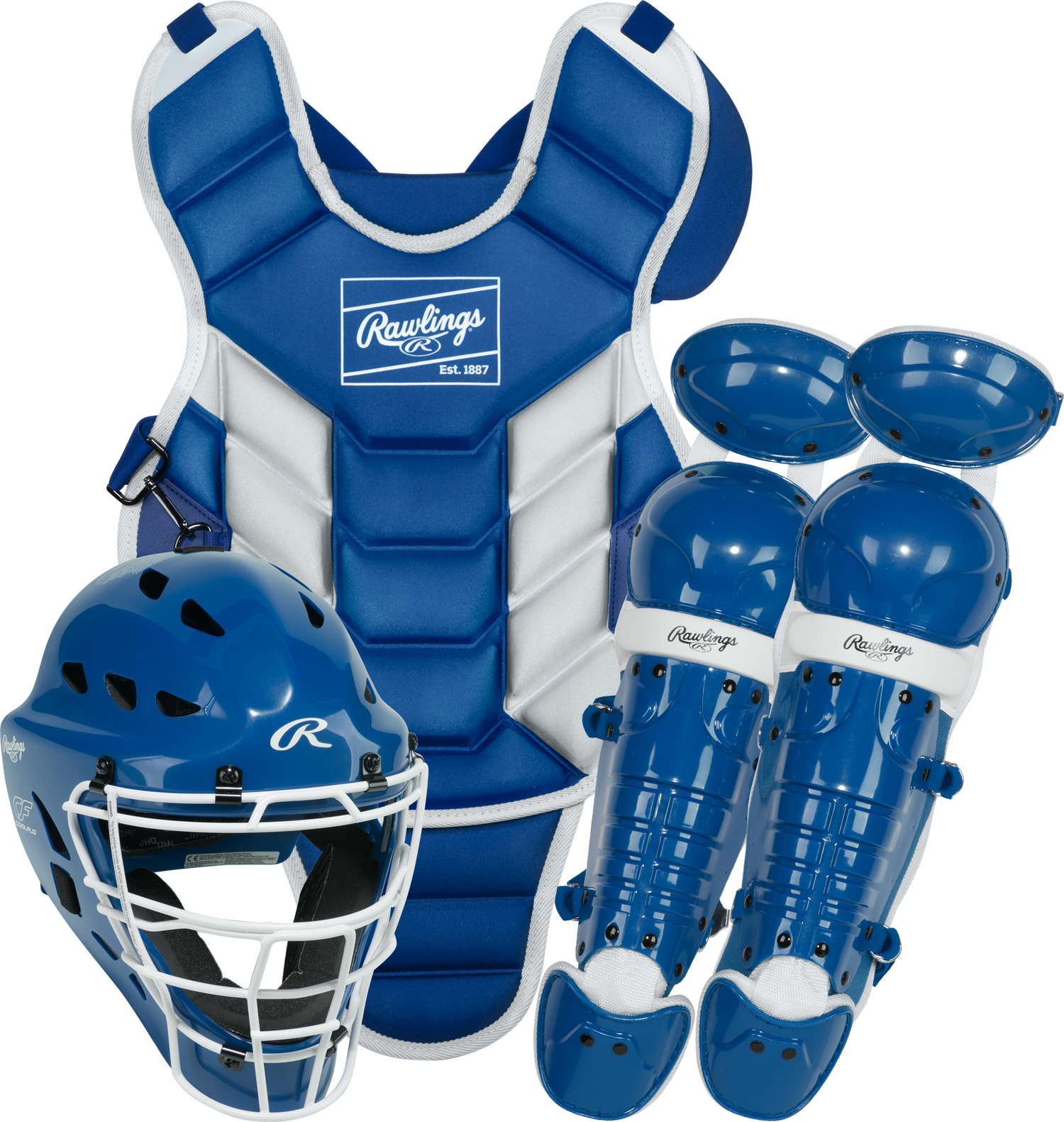 Rawlings-Players-3-Series-PLYCS3T-T-Ball-Catchers-Set-Helmet-Chest-Protector-Leg-Guards-Royal-White-Front-View