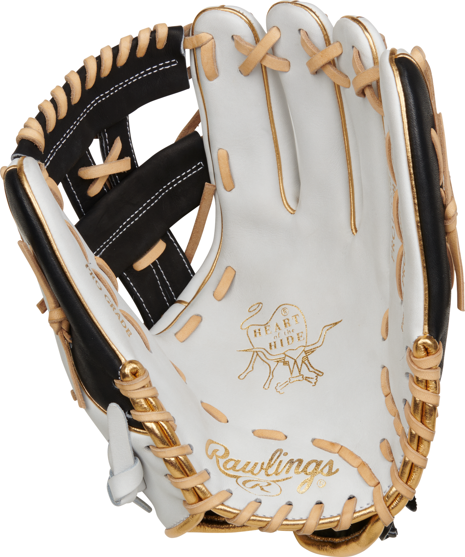 Rawlings-Heart-of-the-Hide-PRO120SB-32W-12-Inch-White-Black-Gold-Fastpitch-Softball-Infield-Glove-Front-Back-View