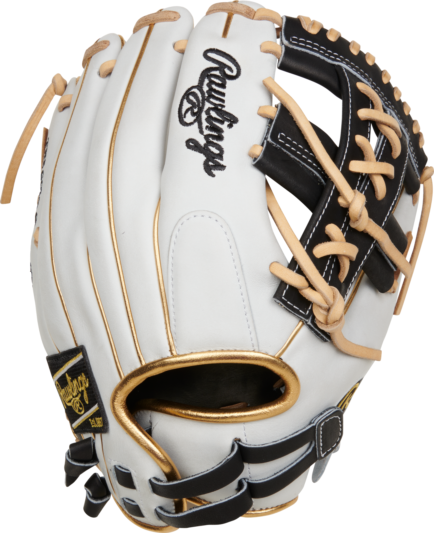 Rawlings-Heart-of-the-Hide-PRO120SB-32W-12-Inch-White-Black-Gold-Fastpitch-Softball-Infield-Glove-Front-Back-View