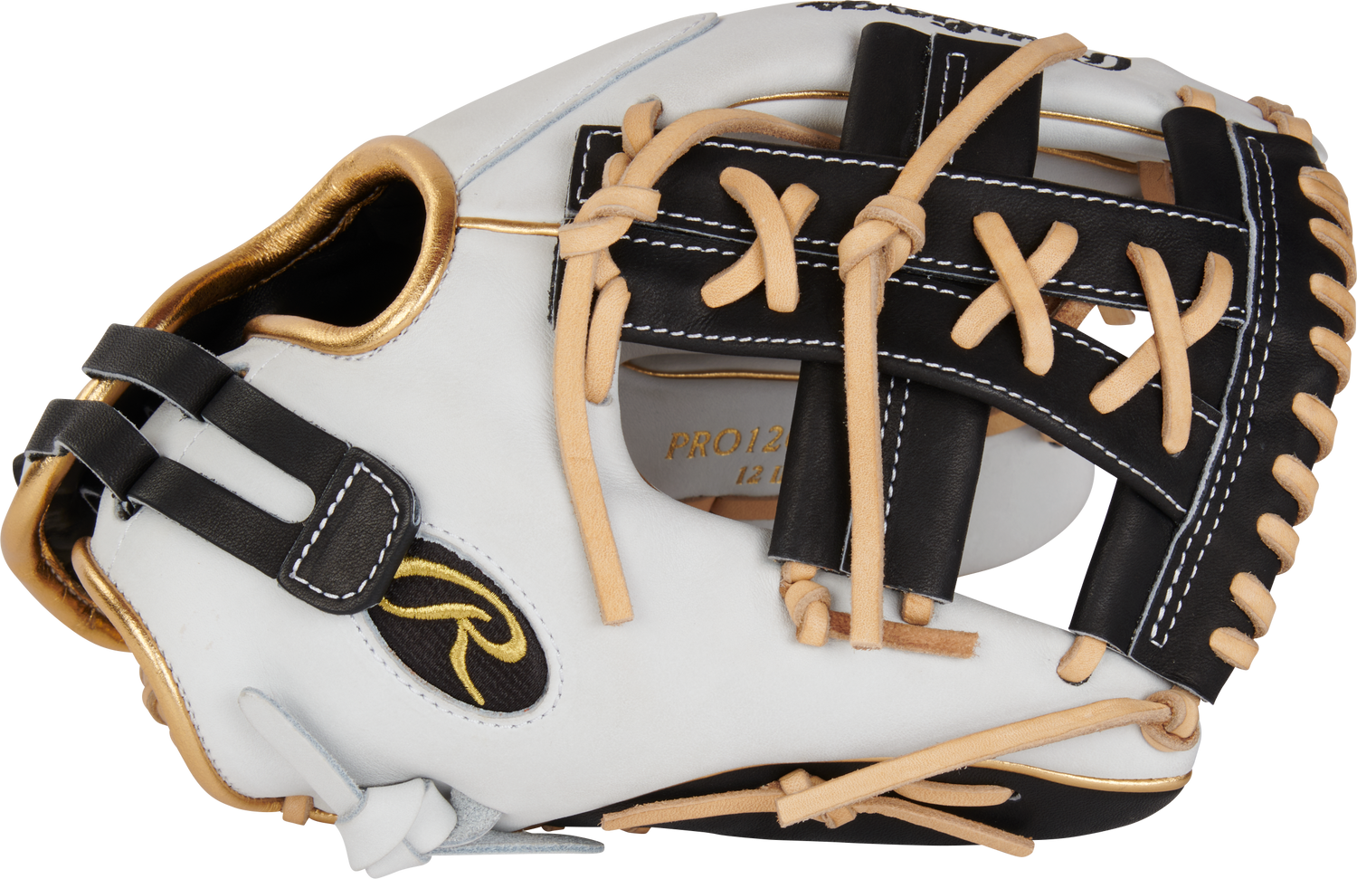 Rawlings-Heart-of-the-Hide-PRO120SB-32W-12-Inch-White-Black-Gold-Fastpitch-Softball-Infield-Glove-Front-Back-View
