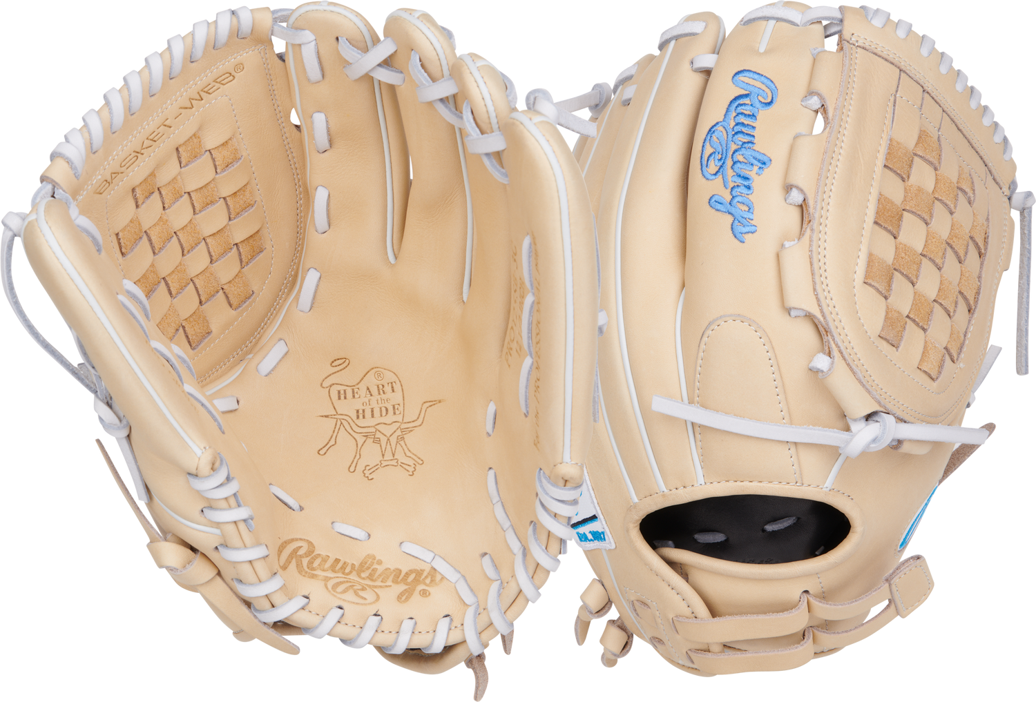 Rawlings-Heart-of-the-Hide-PRO125SB-3C-12-5-Inch-Camel-White-Basket-Web-Fastpitch-Softball-Glove-Front-Back-View