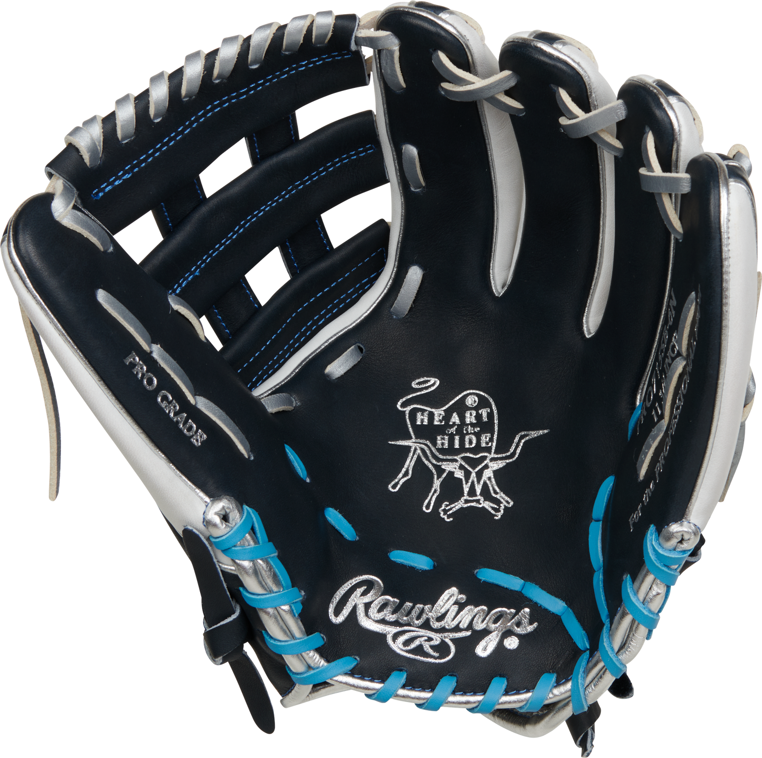 Rawlings-Heart-of-the-Hide-PRO715SB-6N-11-75-Inch-Navy-White-Columbia-Blue-Fastpitch-Softball-Infield-Glove-Front-Back-View