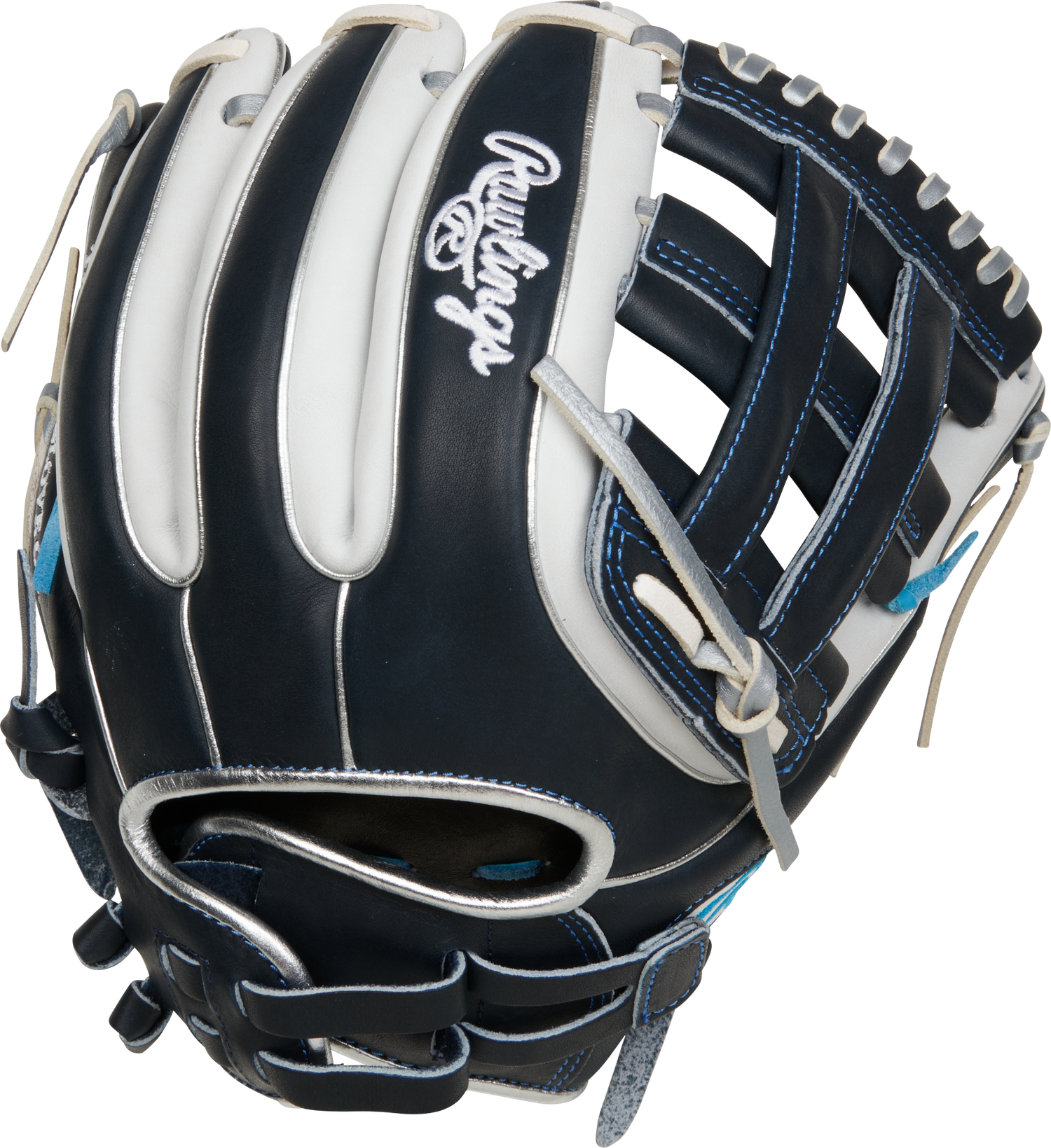 Rawlings-Heart-of-the-Hide-PRO715SB-6N-11-75-Inch-Navy-White-Columbia-Blue-Fastpitch-Softball-Infield-Glove-Front-Back-View