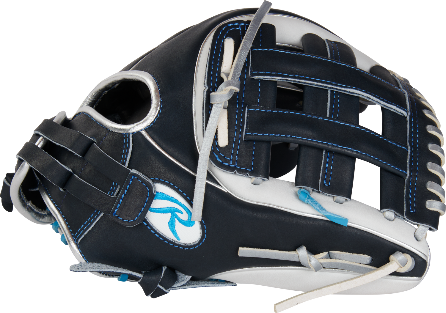 Rawlings-Heart-of-the-Hide-PRO715SB-6N-11-75-Inch-Navy-White-Columbia-Blue-Fastpitch-Softball-Infield-Glove-Front-Back-View