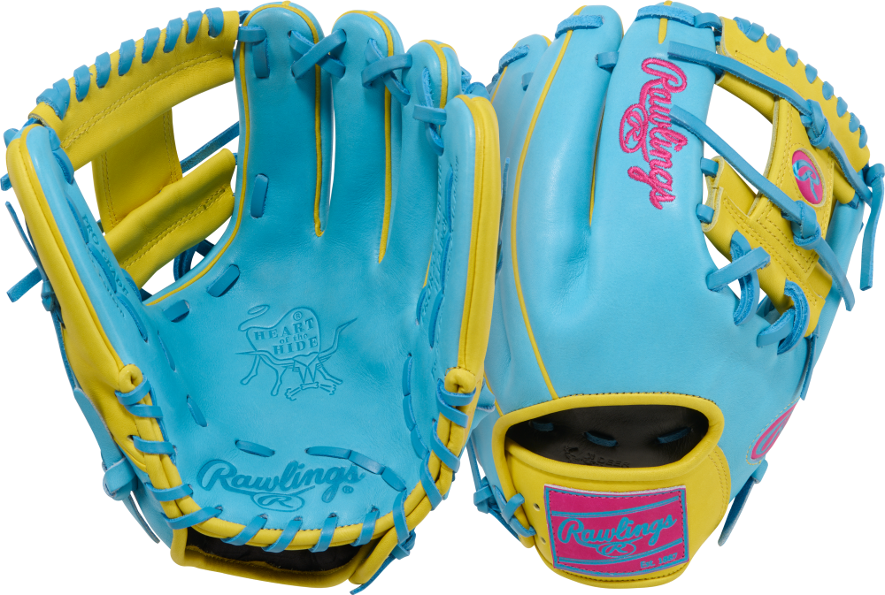 rawlings-heart-of-the-hide-pror204-2cbybe-spring-break-baseball-glove-blue-yellow-pink-iweb-infield-glove