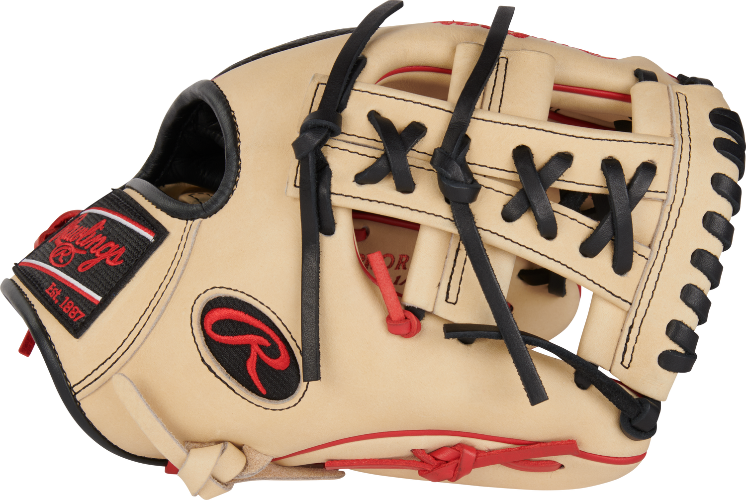 Rawlings-Heart-of-the-Hide-PROR204-32C-11-5-Inch-Croc-Skin-Camel-Black-Red-Infield-Baseball-Glove-Front-Back-View