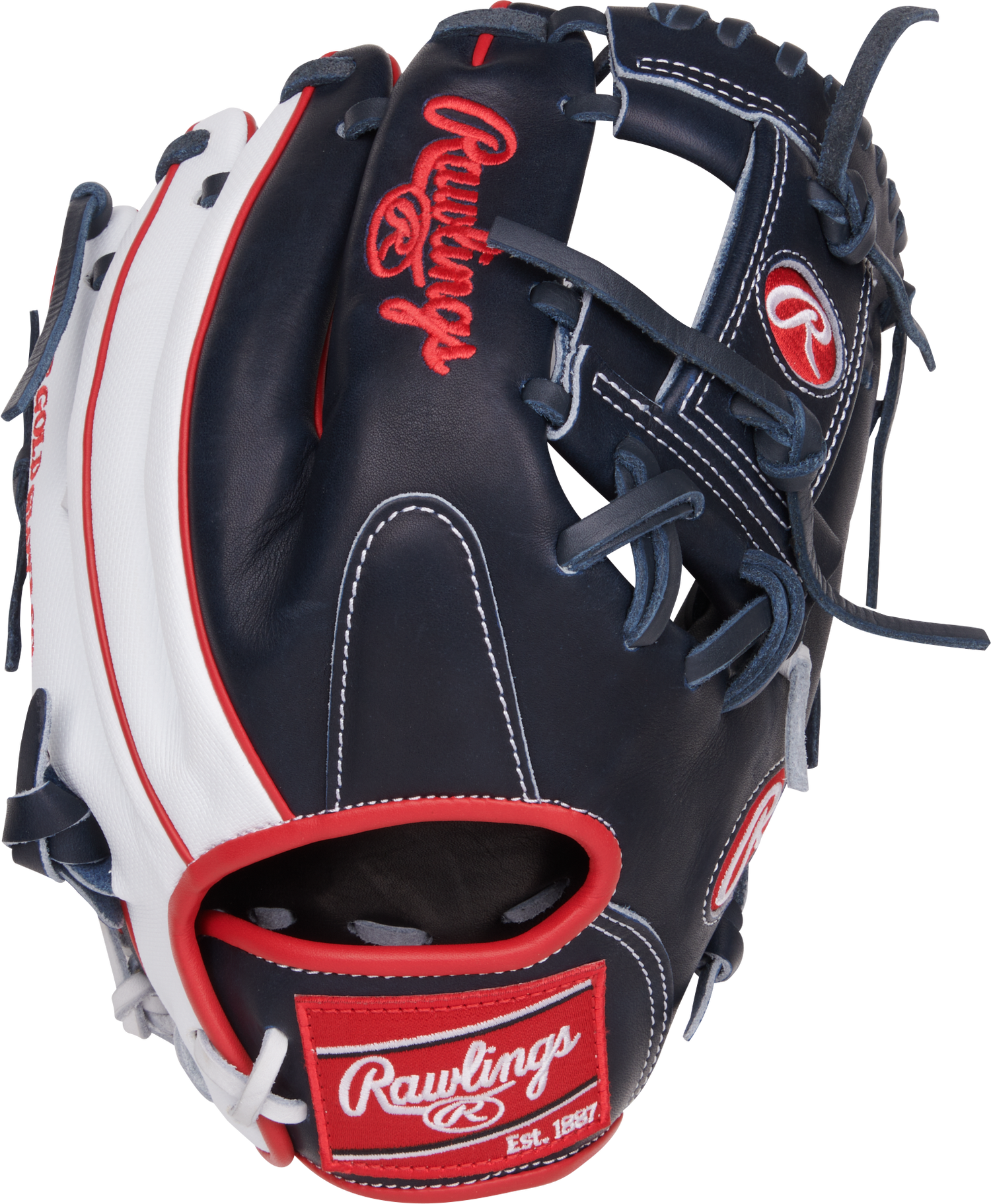 Rawlings-Heart-of-the-Hide-PROR204U-2N-11-5-Inch-Navy-White-Red-ContoUR-Infield-Baseball-Glove-Front-Back-View