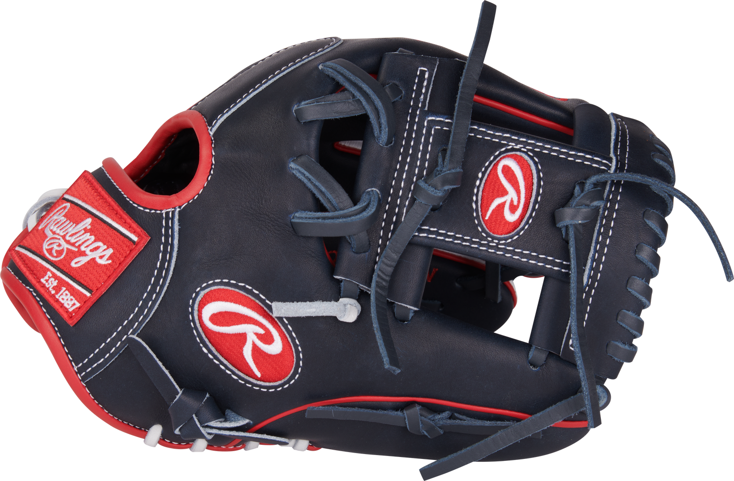Rawlings-Heart-of-the-Hide-PROR204U-2N-11-5-Inch-Navy-White-Red-ContoUR-Infield-Baseball-Glove-Front-Back-View