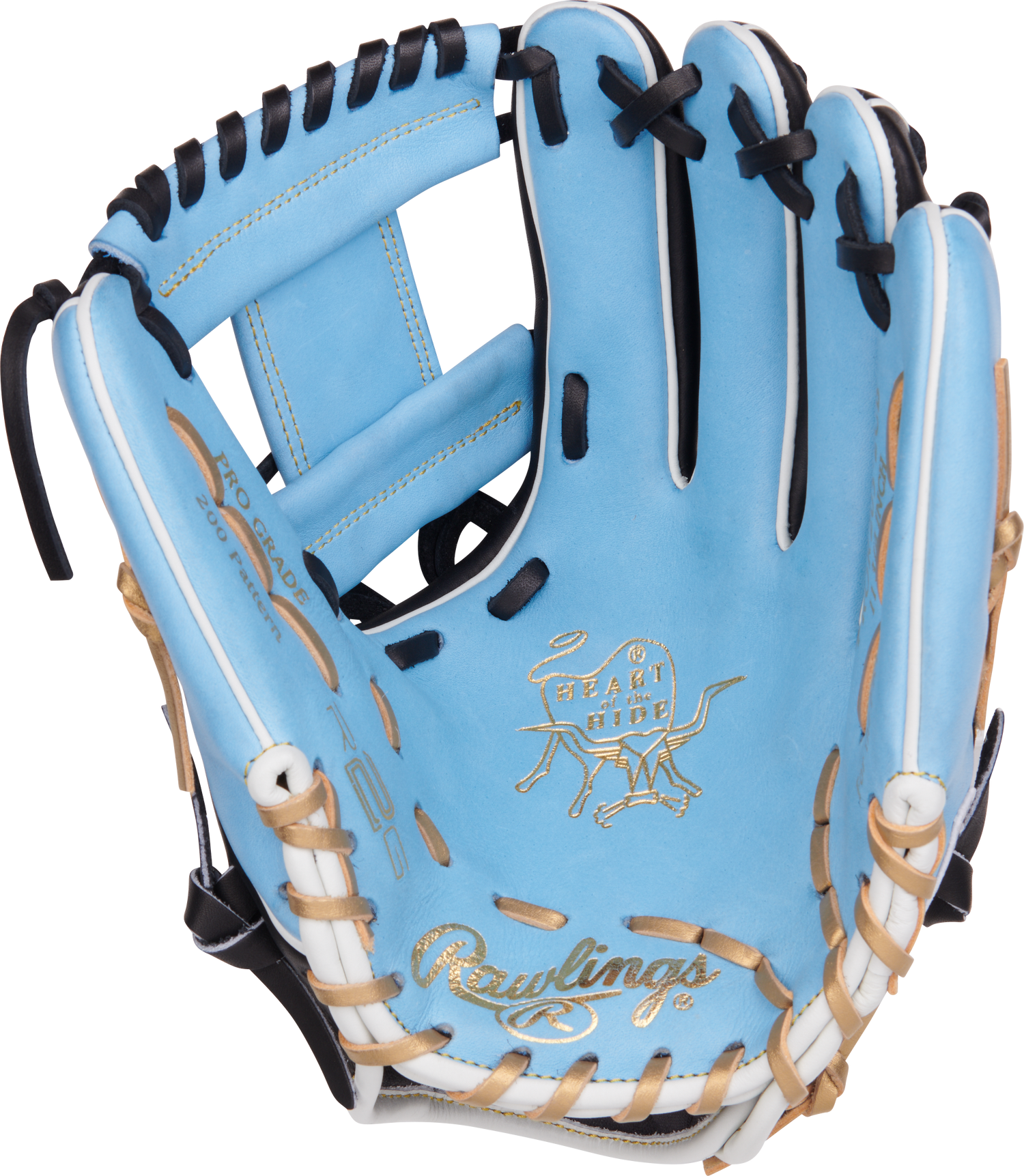 Rawlings-Heart-of-the-Hide-PROR205-2CB-11-75-Inch-Columbia-Blue-Black-Infield-Baseball-Glove-Front-Back-View