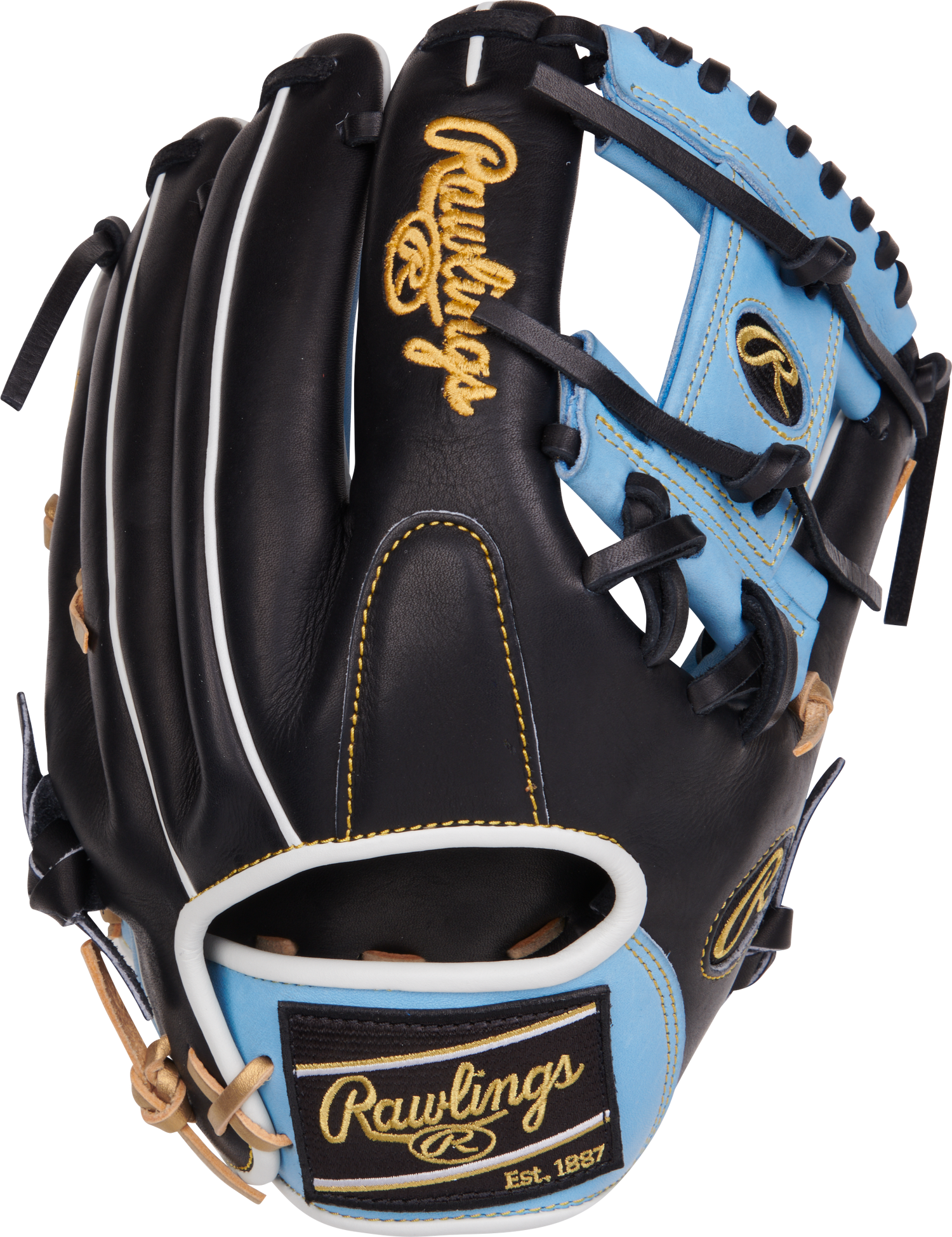 Rawlings-Heart-of-the-Hide-PROR205-2CB-11-75-Inch-Columbia-Blue-Black-Infield-Baseball-Glove-Front-Back-View