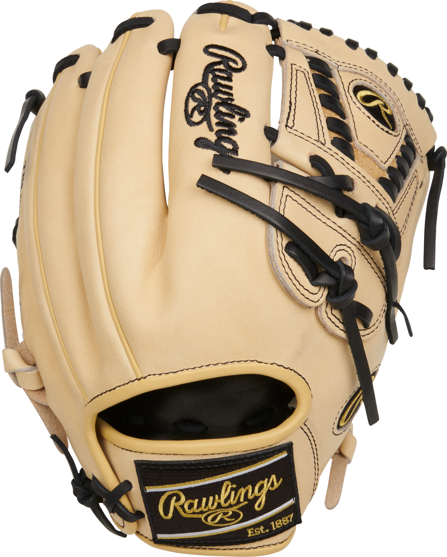 Rawlings-Heart-of-the-Hide-PROR205-30C-11-75-Inch-Camel-Black-Pitcher-Infield-Baseball-Glove-Front-Back-View
