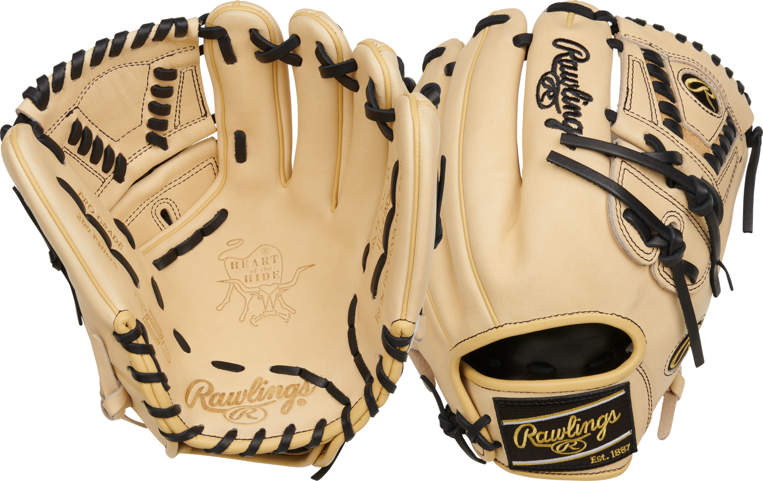 Rawlings-Heart-of-the-Hide-PROR205-30C-11-75-Inch-Camel-Black-Pitcher-Infield-Baseball-Glove-Front-Back-View