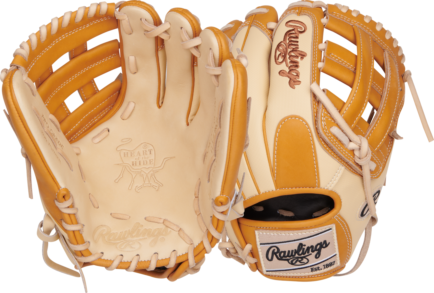 Rawlings-Heart-of-the-Hide-PROR205-6CTSS-11-75-Inch-Camel-Tan-Infield-Baseball-Glove-Front-Back-View
