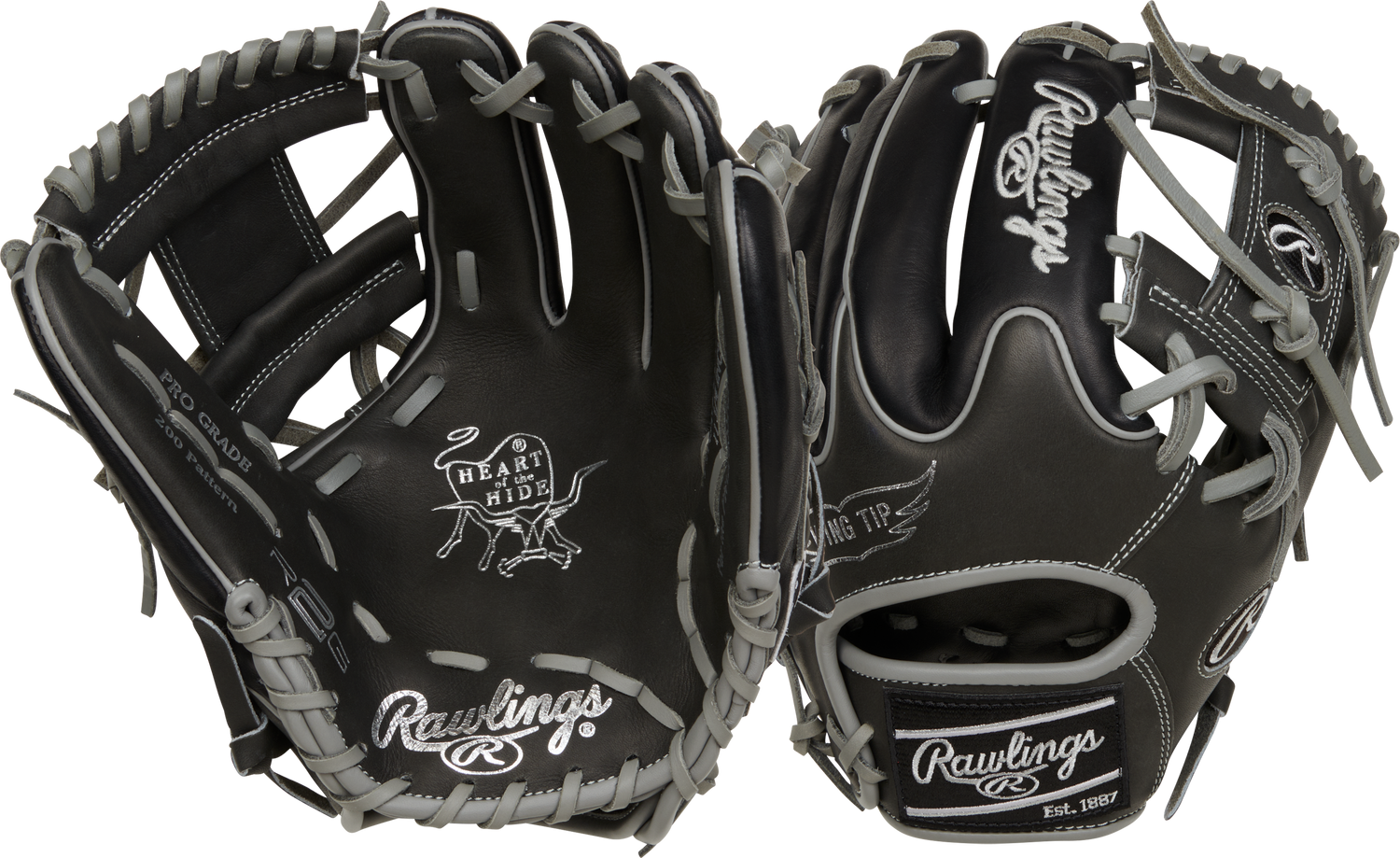 Rawlings-Heart-of-the-Hide-PROR205W-2DS-11-75-Inch-Dark-Shadow-Black-Infield-Baseball-Glove-Front-Back-View