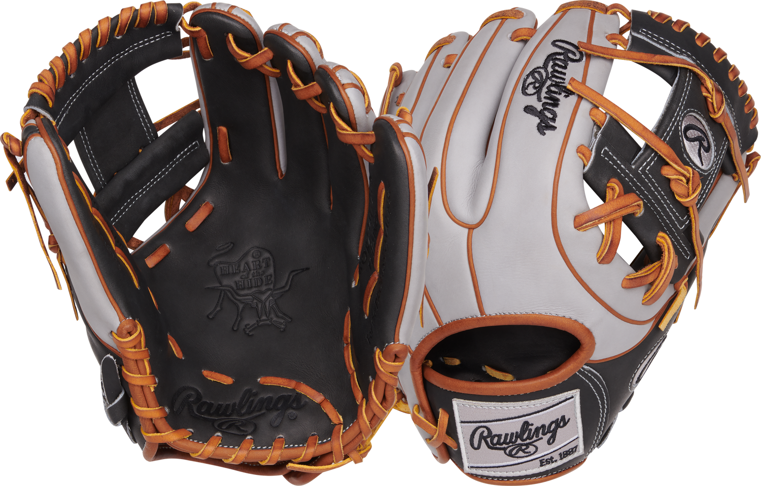 Rawlings-Heart-of-the-Hide-PROR234U-2DS-11-5-Inch-Dark-Shadow-Gray-ContoUR-Infield-Baseball-Glove-Front-Back-View