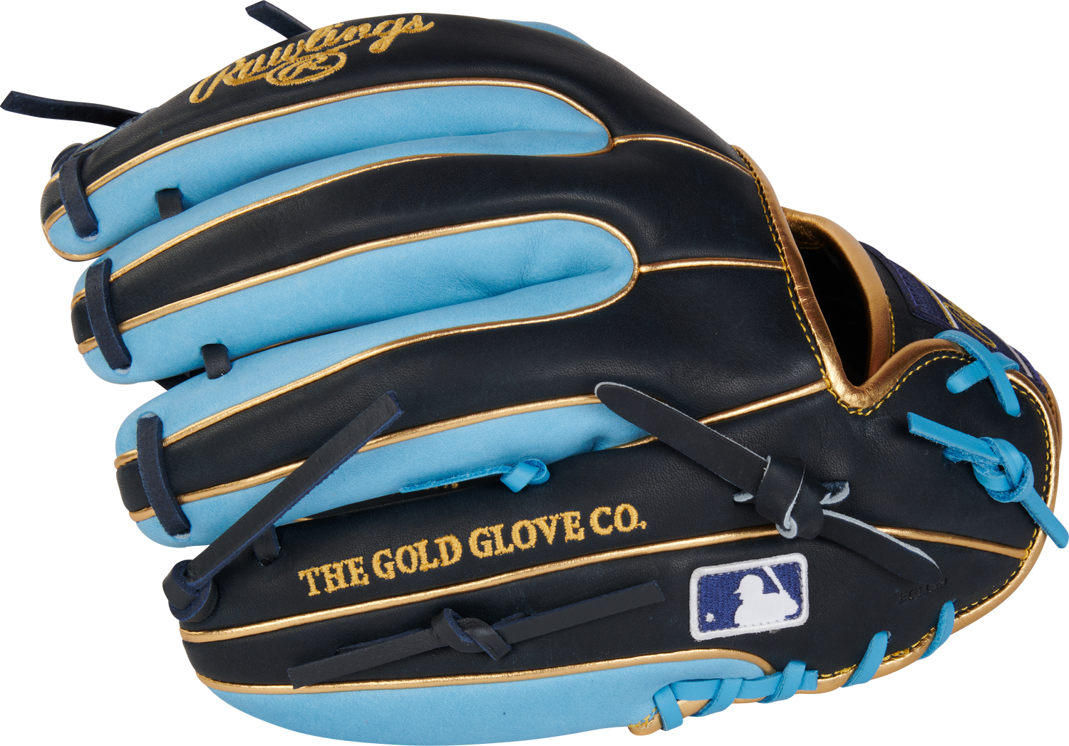 Rawlings-Heart-of-the-Hide-PROR314-2NCB-11-5-Inch-Navy-Columbia-Blue-Gold-Infield-Baseball-Glove-Front-Back-View