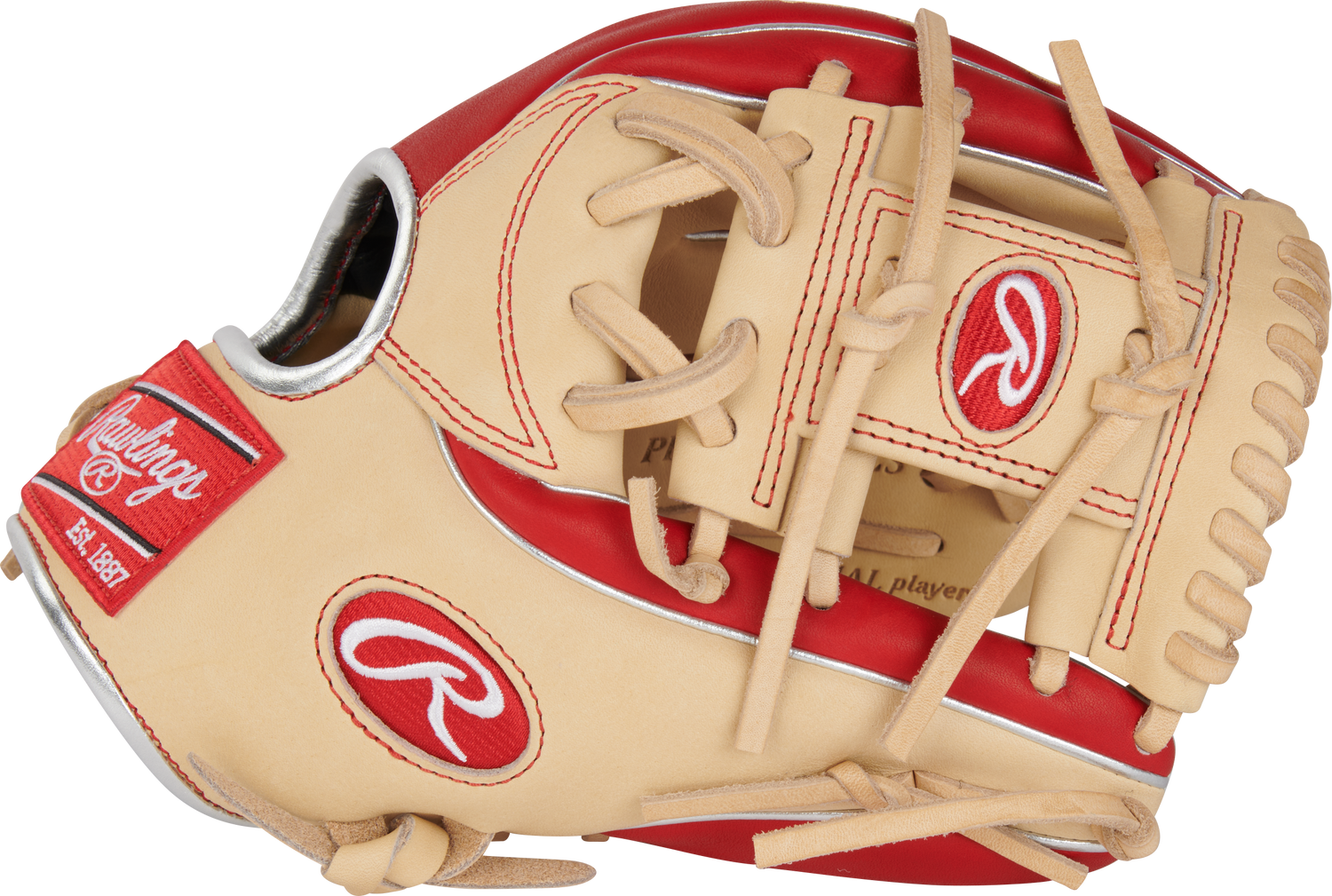 Rawlings-Heart-of-the-Hide-PROR934-2CS-11-5-Inch-Camel-Scarlet-Silver-Infield-Baseball-Glove-Front-Back-View