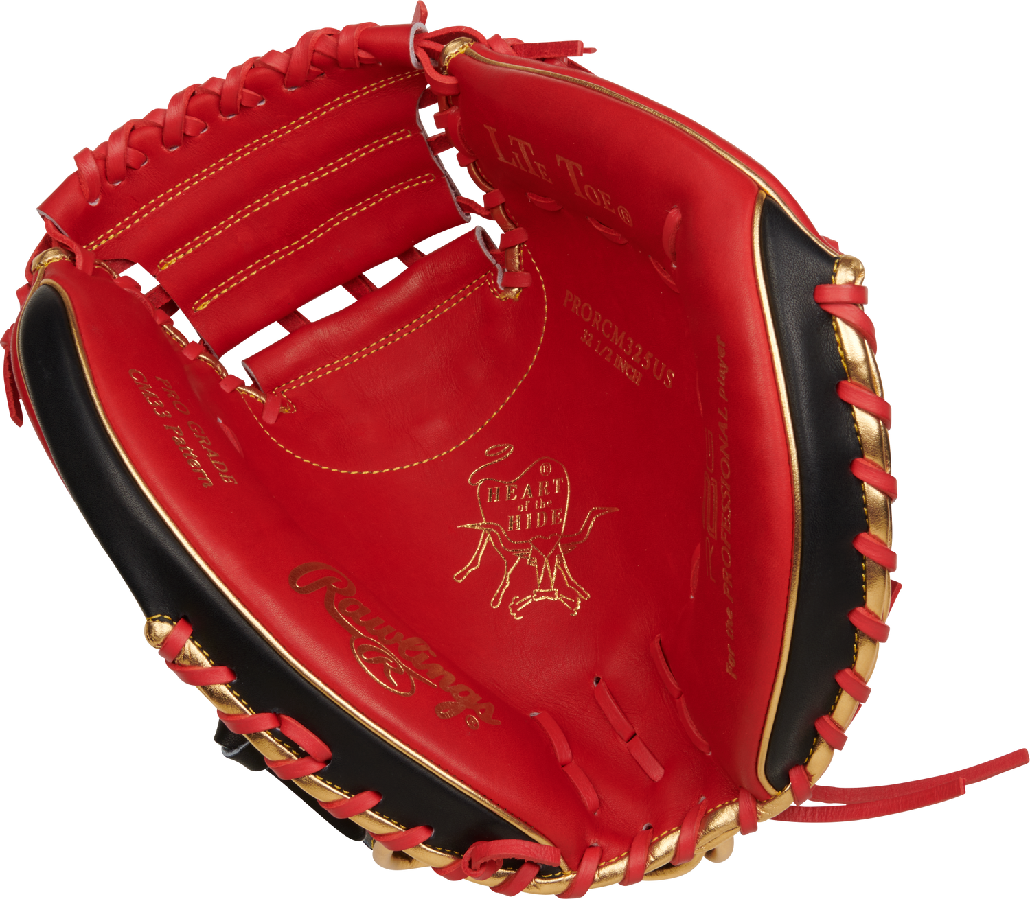 Rawlings-Heart-of-the-Hide-PRORCM325US-32-5-Inch-Black-Red-Gold-ContoUR-Catchers-Mitt-Front-Back-View