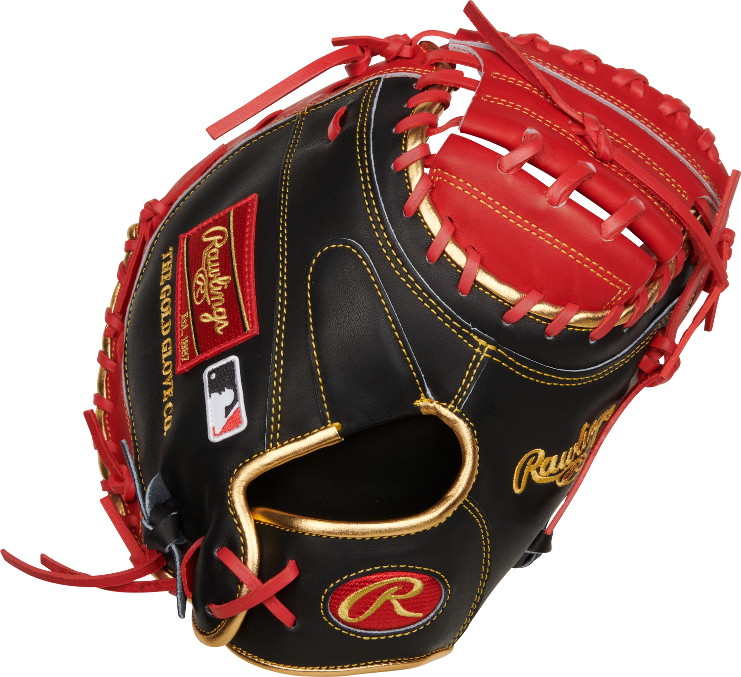 Rawlings-Heart-of-the-Hide-PRORCM325US-32-5-Inch-Black-Red-Gold-ContoUR-Catchers-Mitt-Front-Back-View