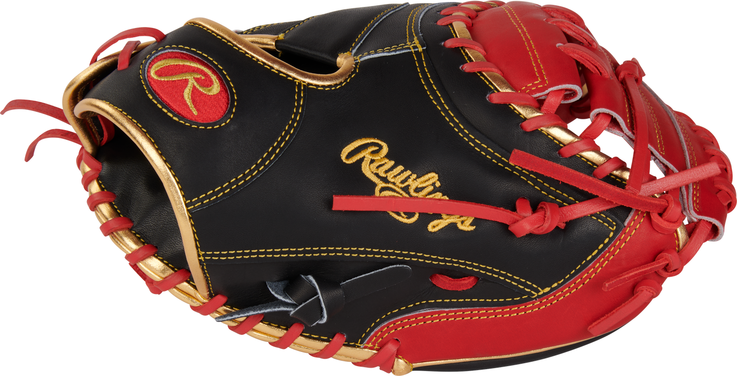 Rawlings-Heart-of-the-Hide-PRORCM325US-32-5-Inch-Black-Red-Gold-ContoUR-Catchers-Mitt-Front-Back-View