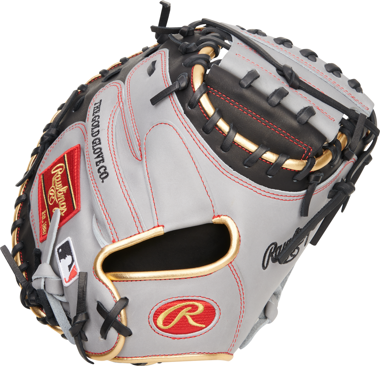 Rawlings-Heart-of-the-Hide-PRORCM33-23BGS-33-Inch-Gray-Black-Gold-Gary-Sanchez-Catchers-Mitt-Front-Back-View