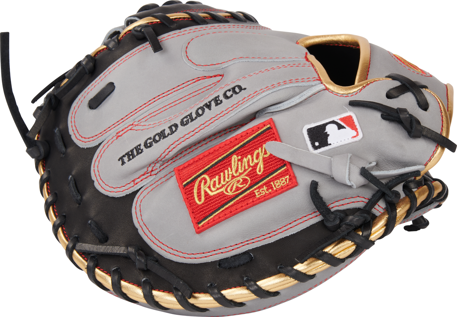 Rawlings-Heart-of-the-Hide-PRORCM33-23BGS-33-Inch-Gray-Black-Gold-Gary-Sanchez-Catchers-Mitt-Front-Back-View