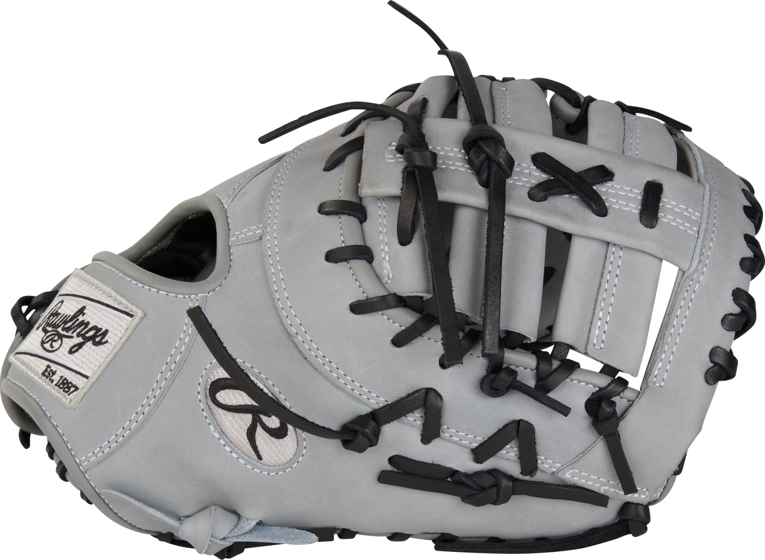 Rawlings-Heart-of-the-Hide-PRORDCTU-10G-12-25-Inch-Gray-Black-ContoUR-First-Base-Mitt-Front-Back-View