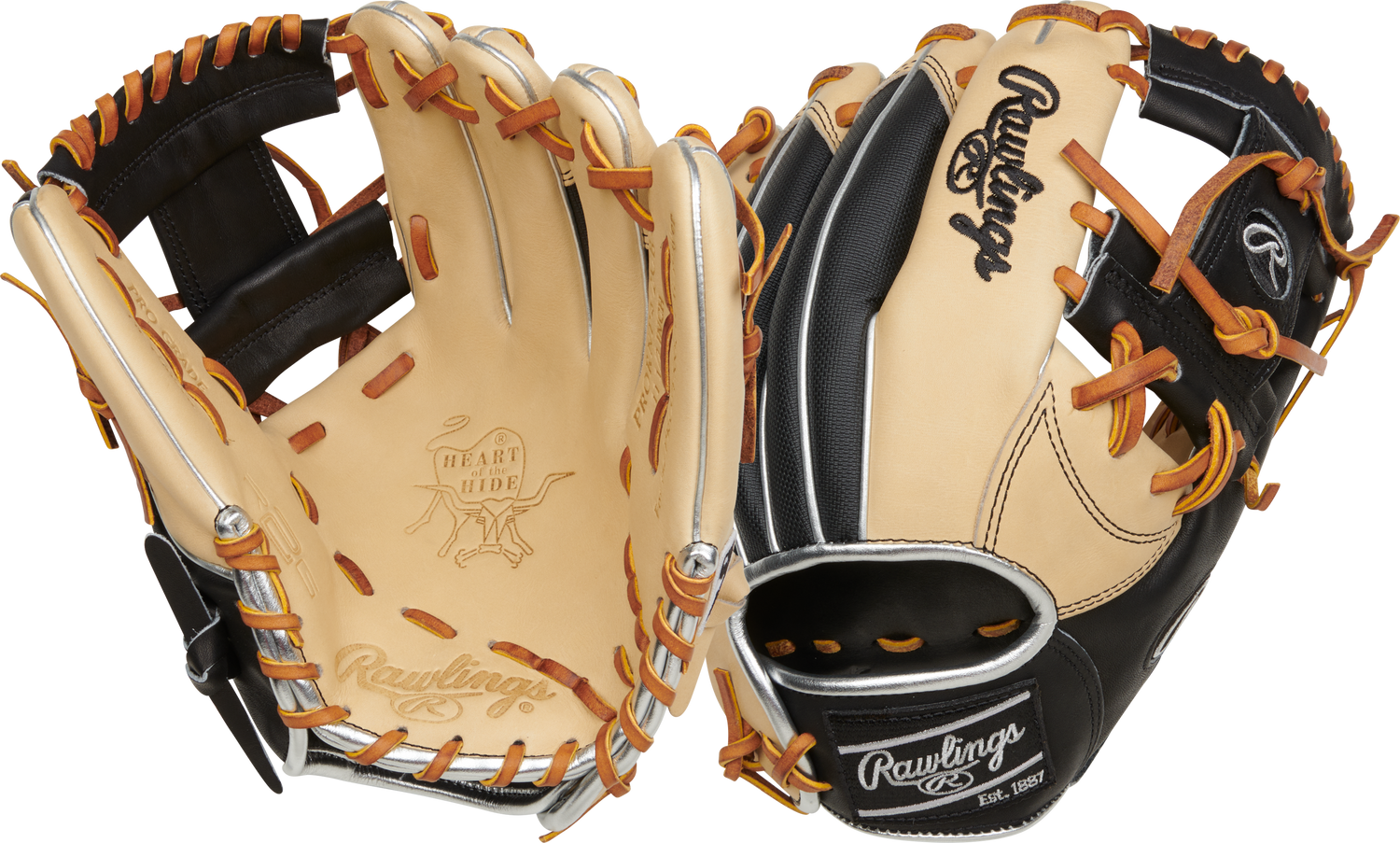 Rawlings-Heart-of-the-Hide-PRORNP4-2CB-11-5-Inch-Camel-Black-Speed-Shell-NP-Infield-Baseball-Glove-Front-Back-View