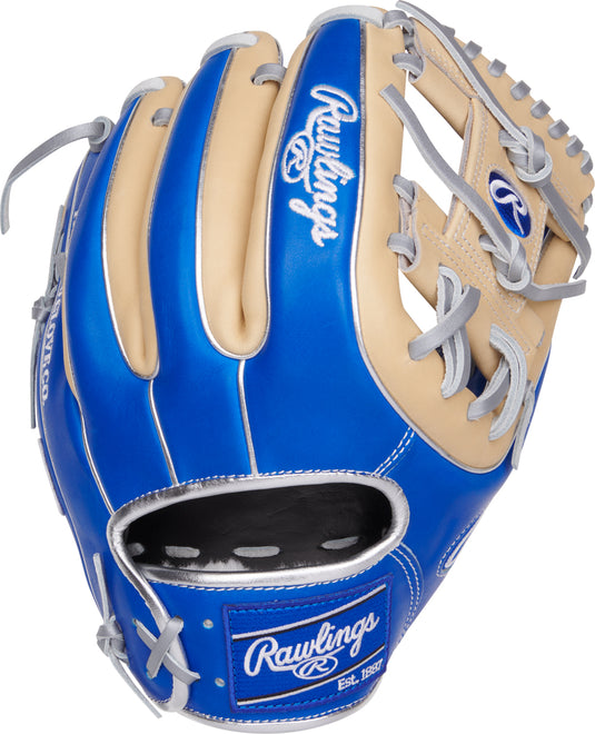 2025 Rawlings Pro Preferred 11 1/2" Infielders Baseball Glove with Pro-I Web and Royal Blue Leather Accents.