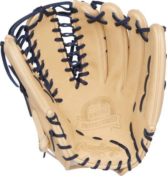 2025 Rawlings Pro Preferred 12 3/4" Mike Trout Model Baseball Glove with Trap-Eze web, crafted from premium kip leather.