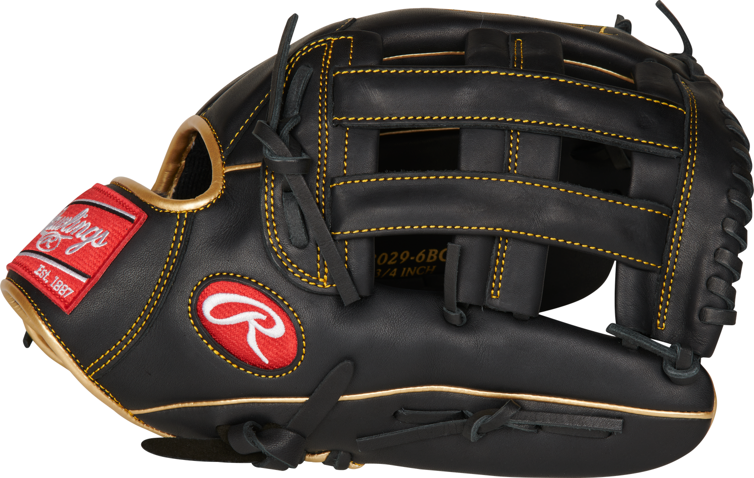 Rawlings-R9-Series-R93029-6BG-12-75-Inch-Black-Gold-Pro-H-Web-Outfield-Baseball-Glove-Front-Back-View