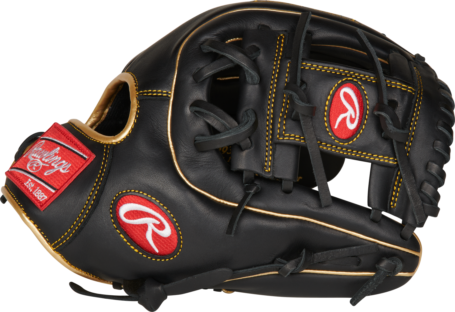 Rawlings-R9-Series-R9314-2BG-11-5-Inch-Black-Gold-Pro-I-Web-Youth-Infield-Baseball-Glove-Front-Back-View