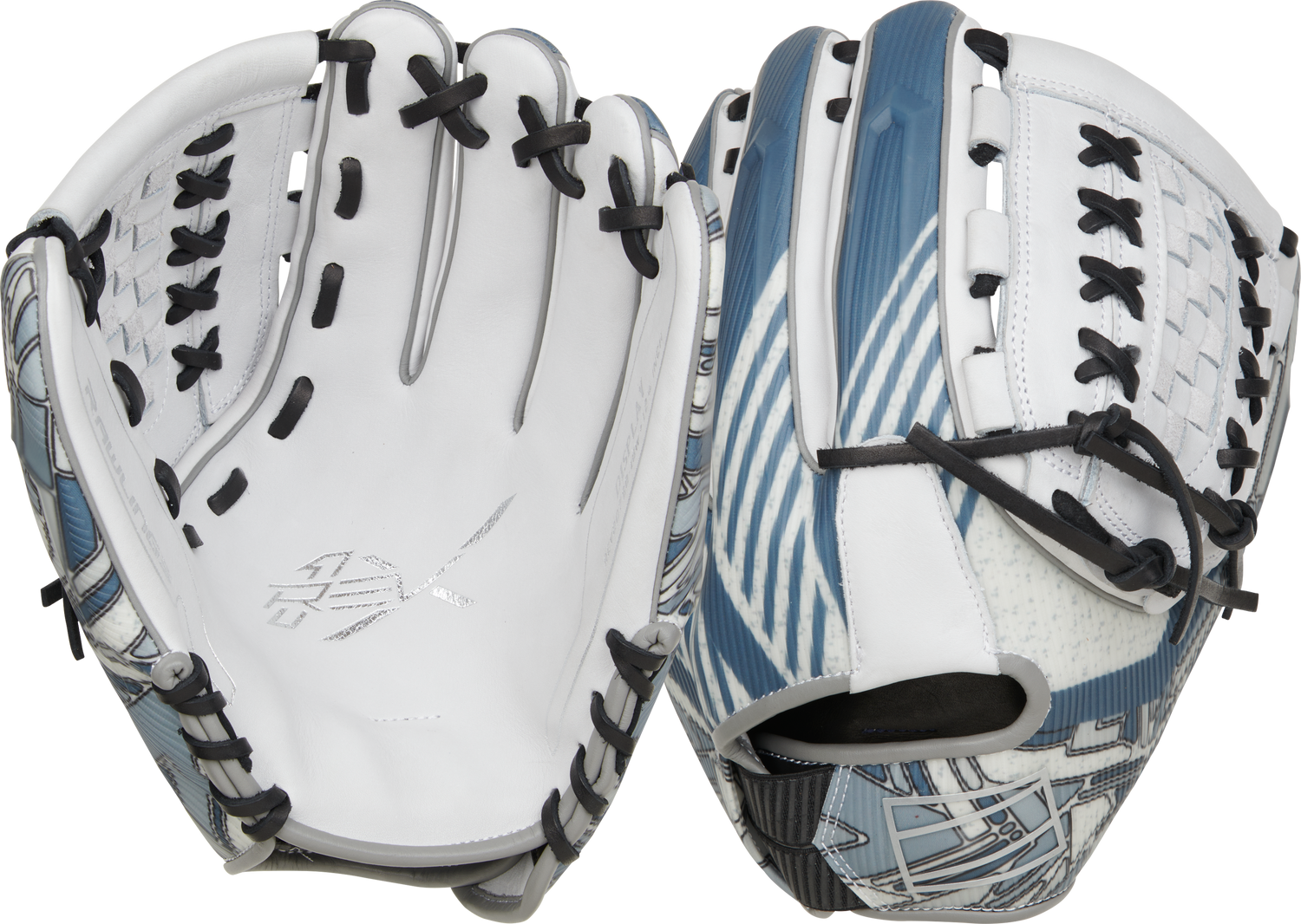 Rawlings-REV1X-REV207SB-18W-12-25-Inch-White-Blue-Fastpitch-Softball-Glove-Front-Back-View