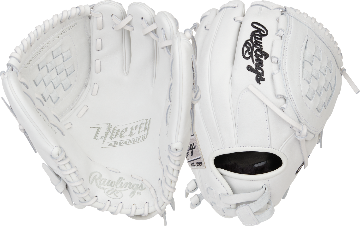Rawlings-Liberty-Advanced-RLA115-3W-11-5-Inch-All-White-Basket-Web-Fastpitch-Softball-Infield-Glove-Front-Back-View