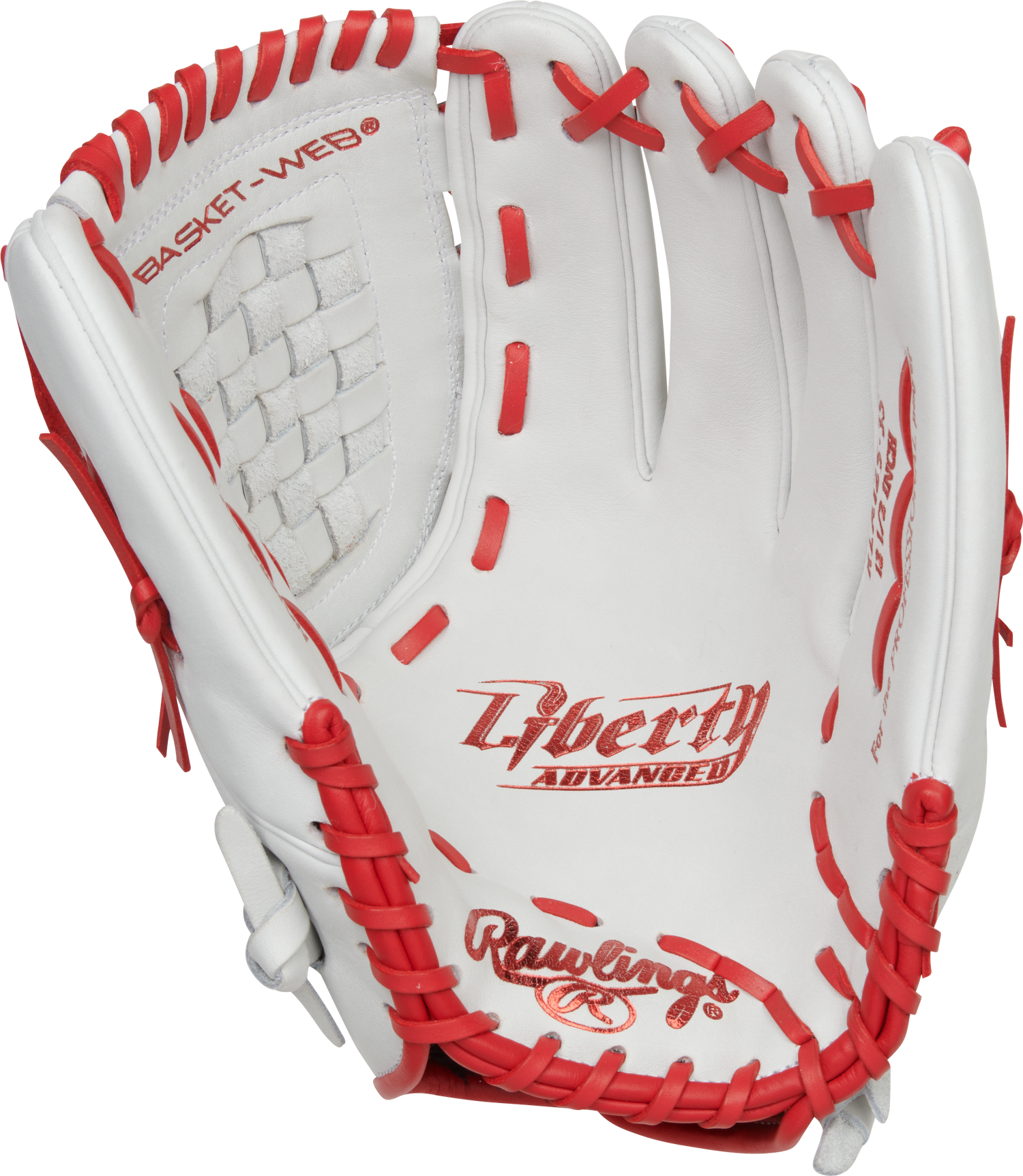 Rawlings-Liberty-Advanced-RLA125-3S-12-5-Inch-White-Scarlet-Red-Basket-Web-Fastpitch-Softball-Glove-Front-Back-View