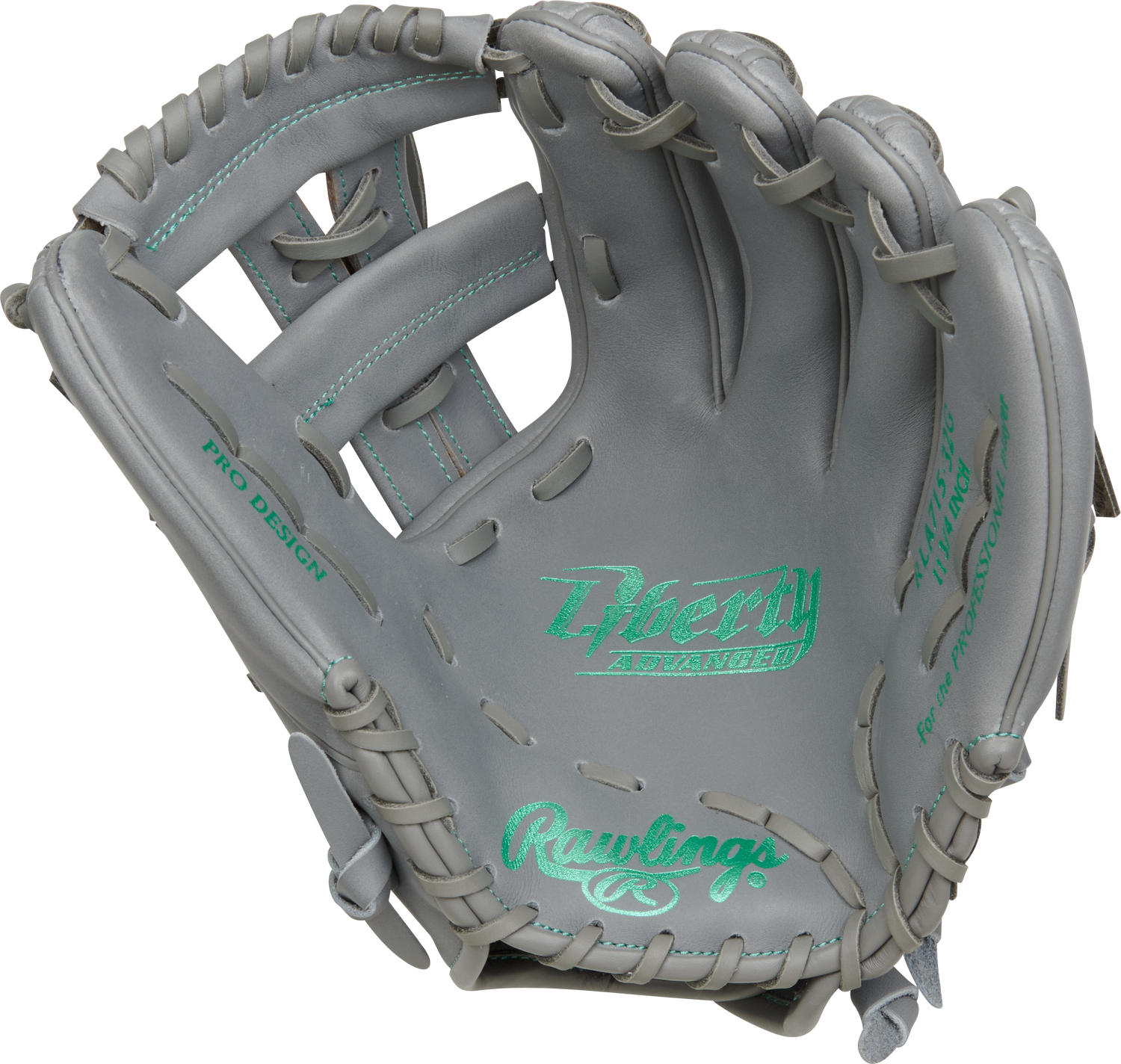 Rawlings-Liberty-Advanced-RRLA715-32G-11-75-Inch-Gray-Mint-Green-Split-Single-Post-Fastpitch-Softball-Infield-Glove-Front-Back-View