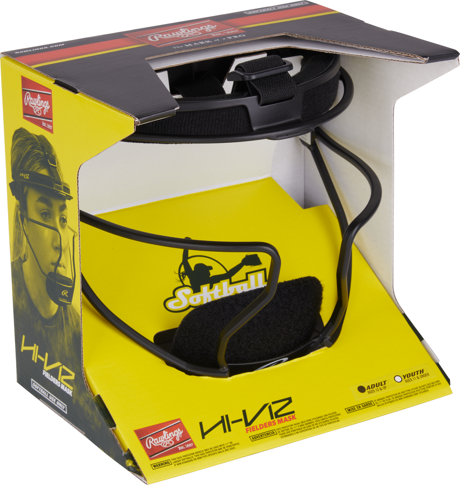 Rawlings-Hi-Viz-Ultra-RVIZFM-Adult-Softball-Fielders-Mask-Black-Front-View