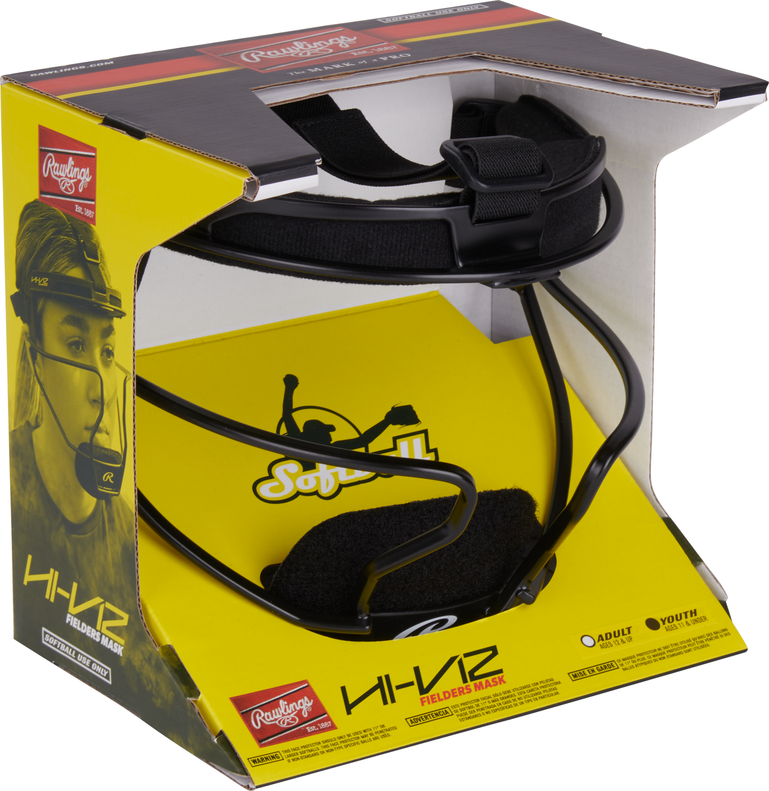 Rawlings-Hi-Viz-Ultra-RVIZFM-Youth-Softball-Fielders-Mask-Black-Front-View