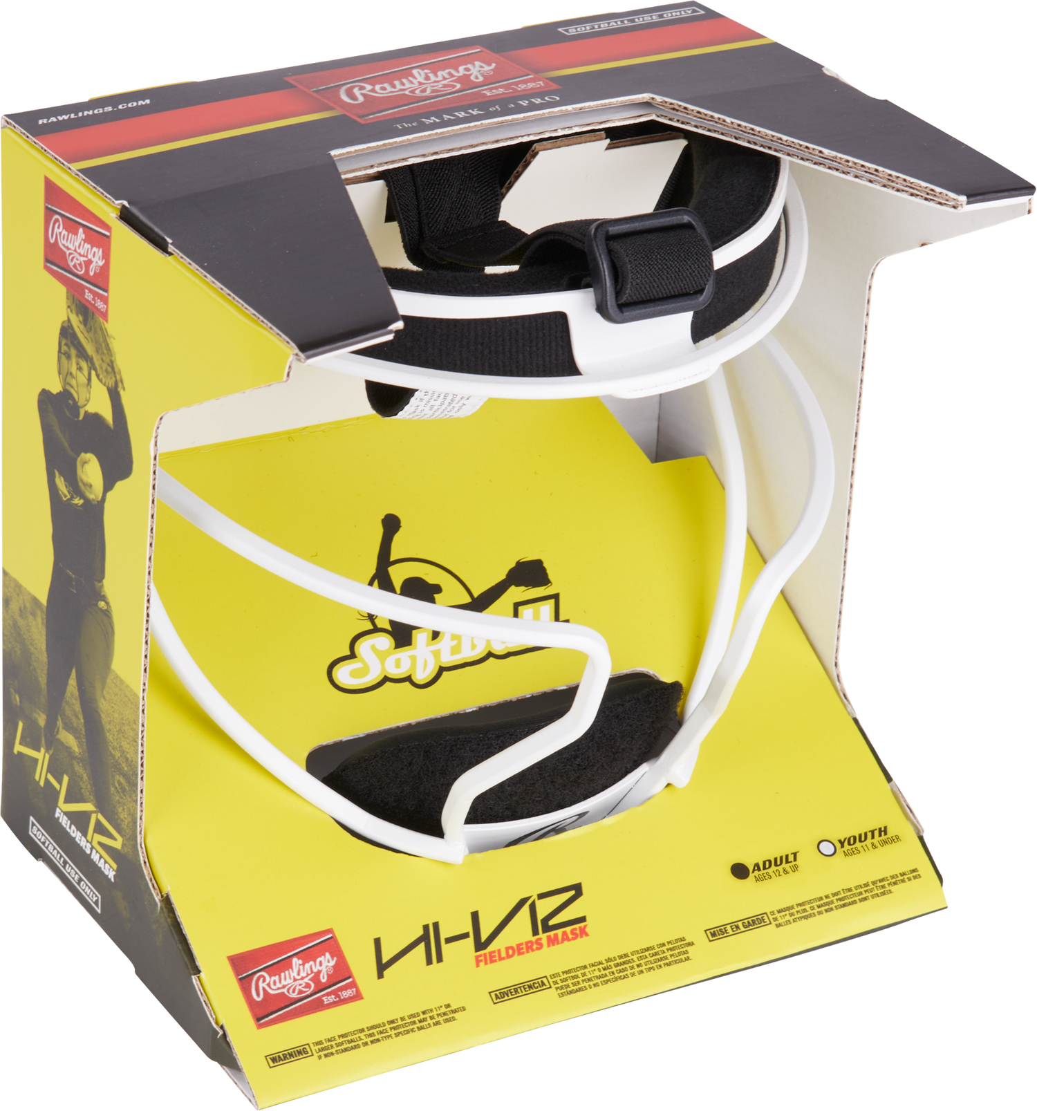 Rawlings-Hi-Viz-Ultra-RVIZFM-Adult-Softball-Fielders-Mask-White-Front-View