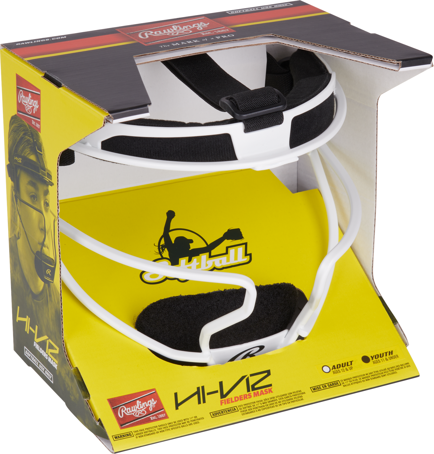 Rawlings-Hi-Viz-Ultra-RVIZFM-Youth-Softball-Fielders-Mask-White-Front-View