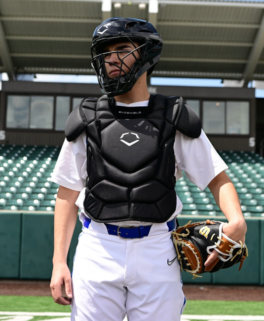 evoshield-g2s-baseball-catchers-gear-kit, pro-srz-catchers-helmet, sei-certified-chest-protector, gel-to-shell-leg-guards, custom-molded-catchers-gear